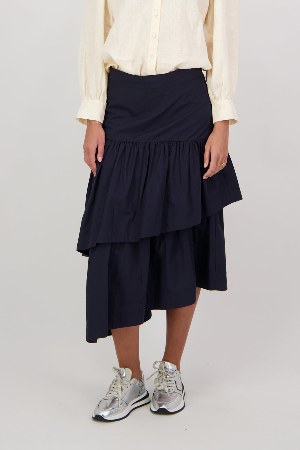 Charlotte Cotton Asymmetrical Frill Skirt - Ink