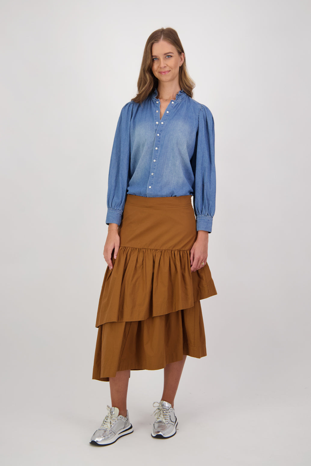 Charlotte Cotton Asymmetrical Frill Skirt - Tan