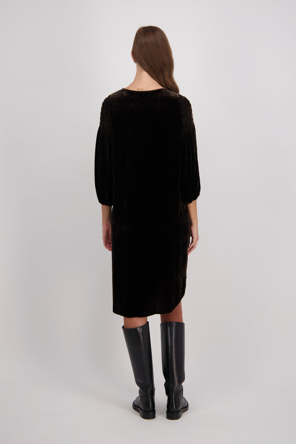 Cher Luxurious Velvet Knee Length Dress - Chocolate