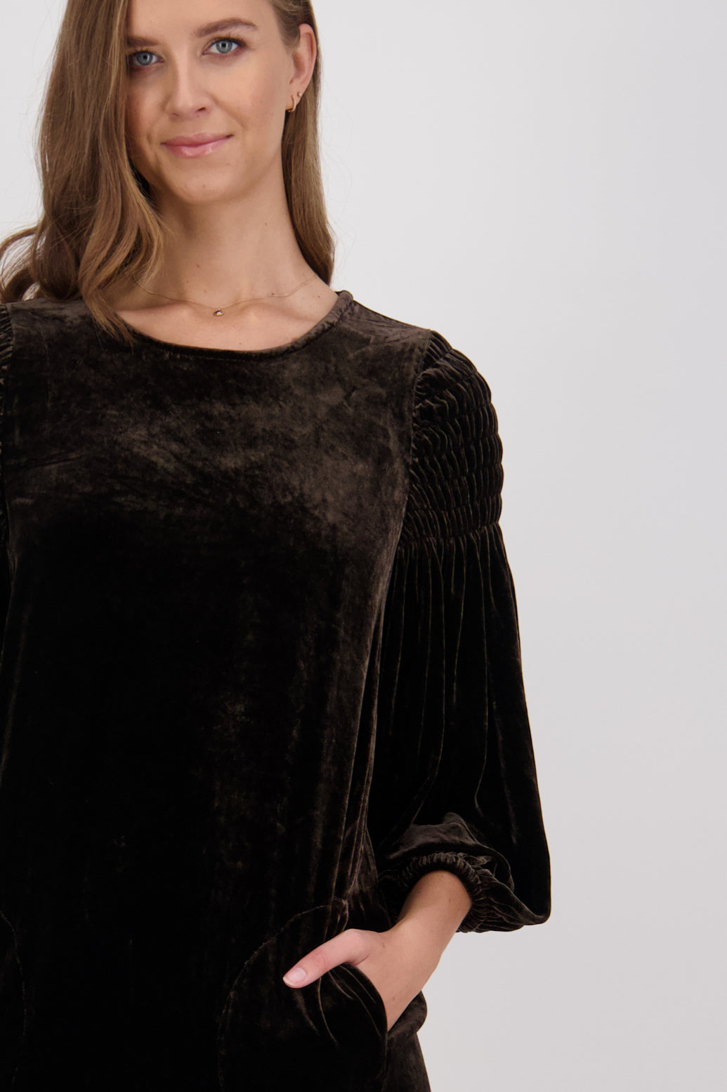 Cher Luxurious Velvet Knee Length Dress - Chocolate