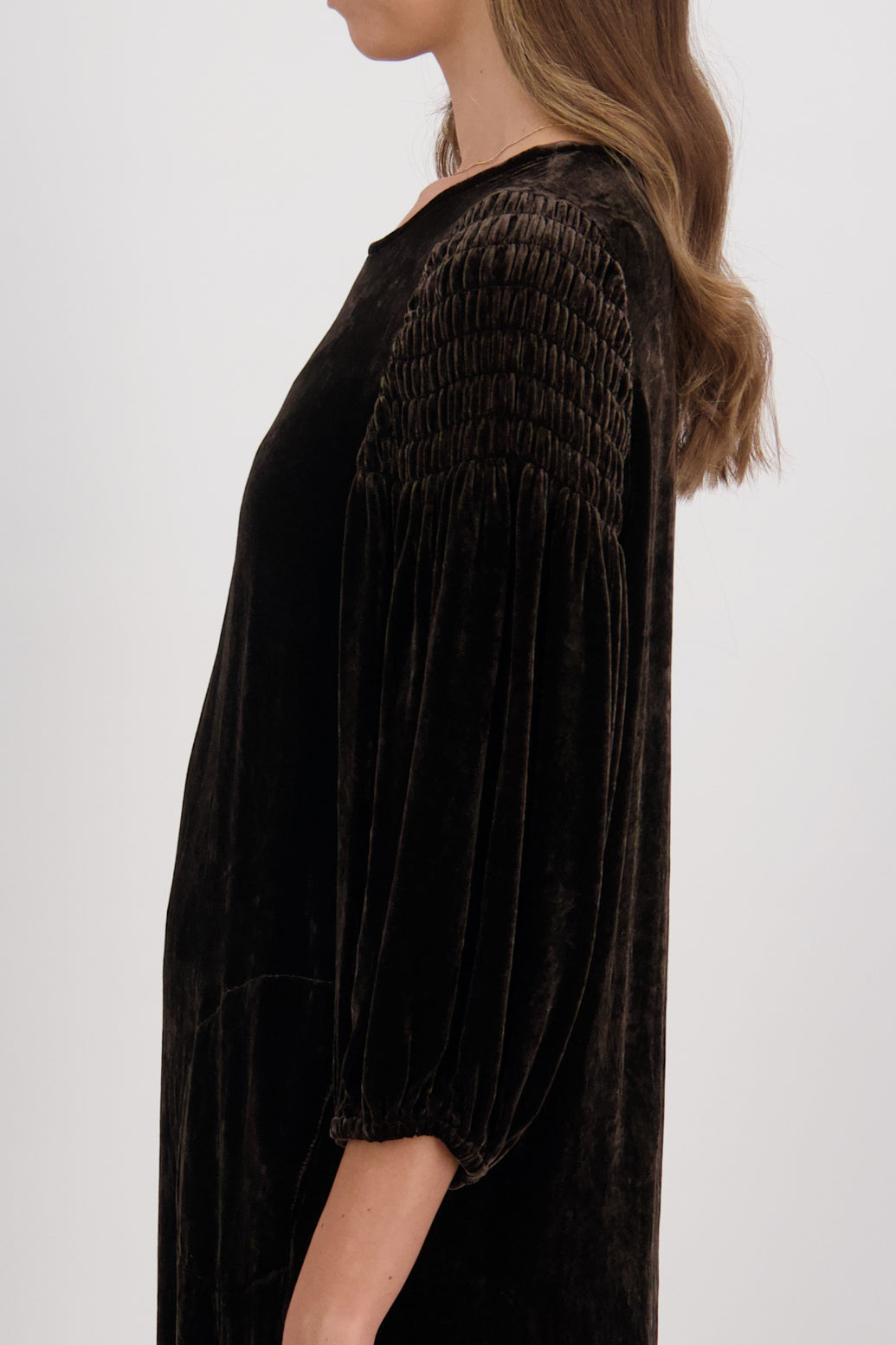 Cher Luxurious Velvet Knee Length Dress - Chocolate