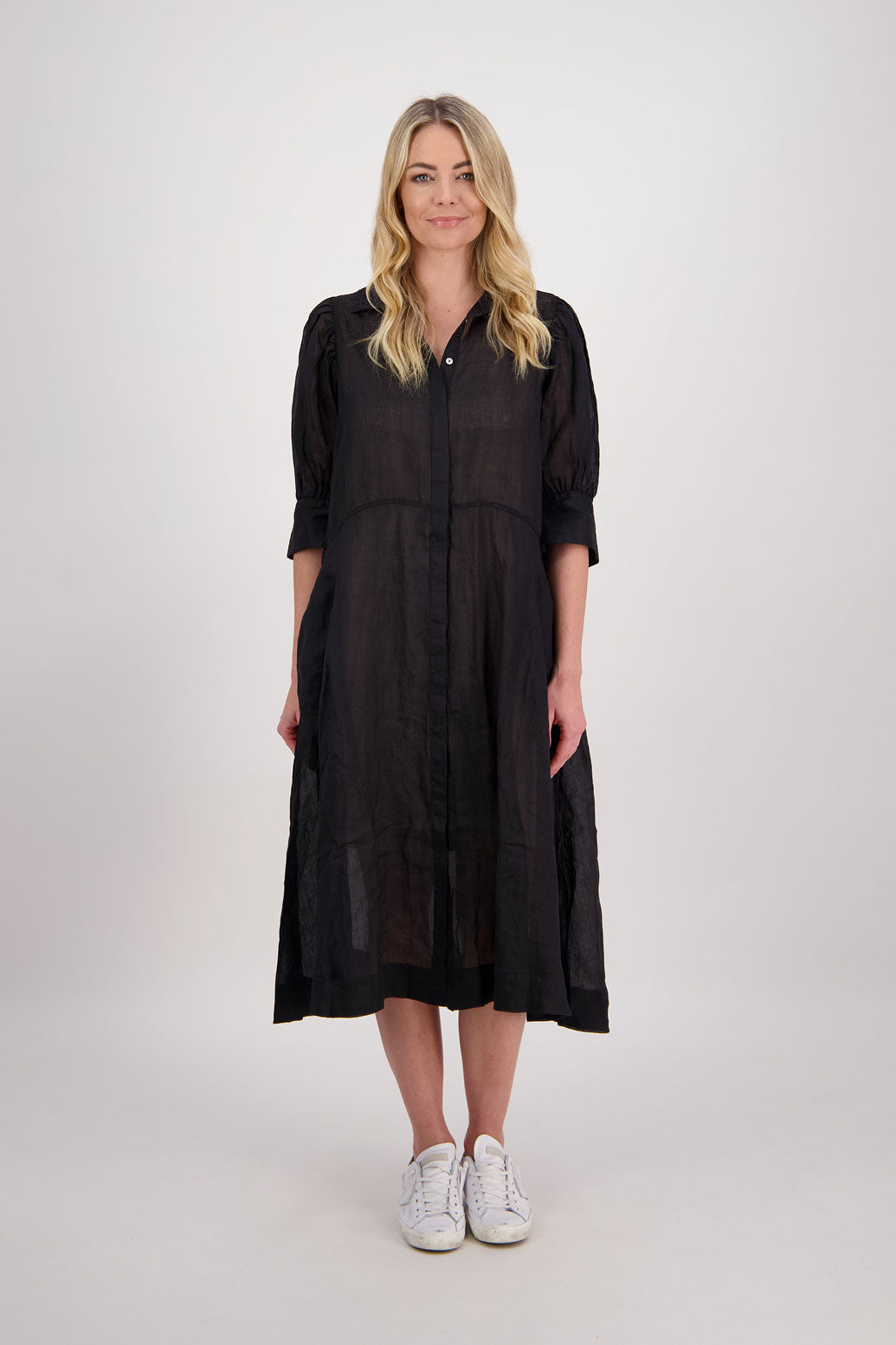 Christine Black Ramie Shirt Dress