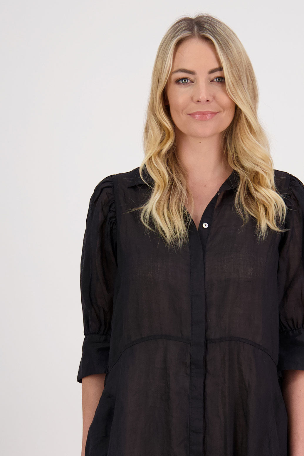 Christine Black Ramie Shirt Dress