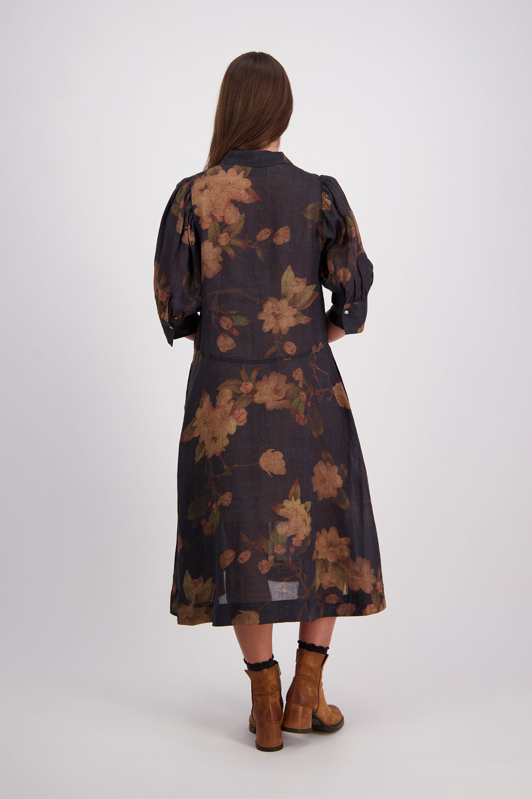 Briarwood Christine Black Floral Ramie Shirt Dress
