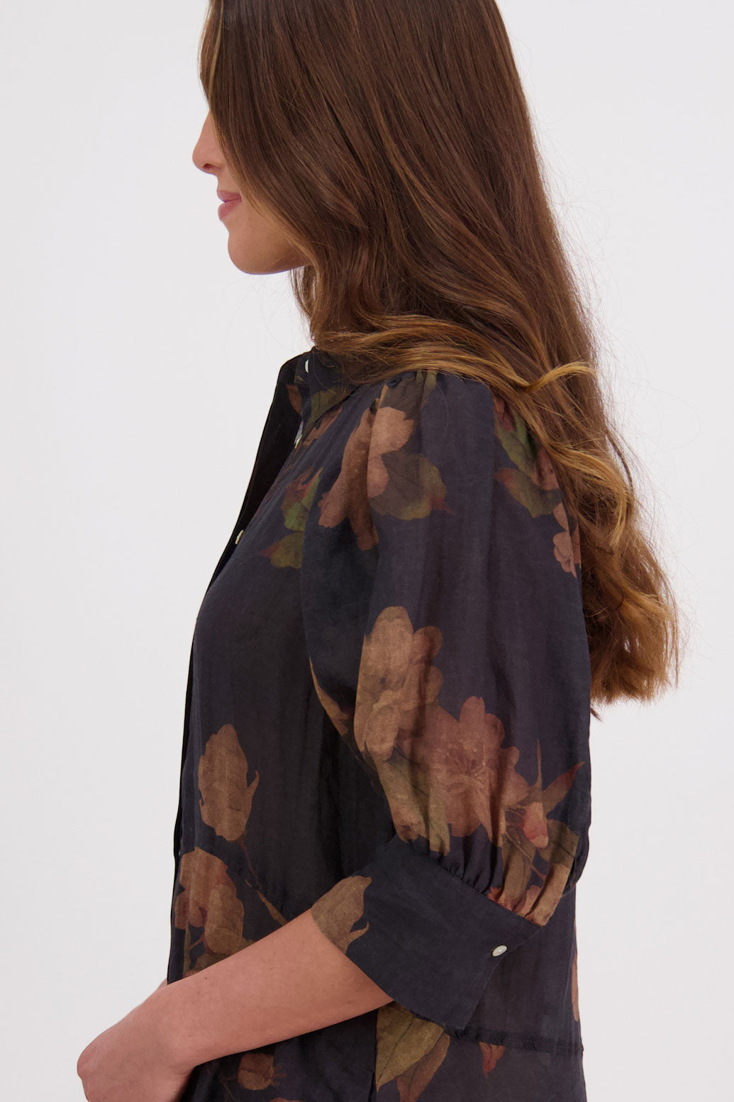 Briarwood Christine Black Floral Ramie Shirt Dress