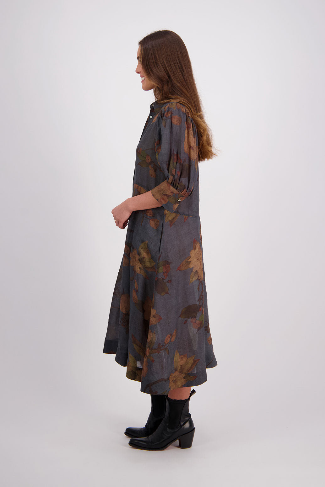 Briarwood Christine Petrol Floral Ramie Shirt Dress