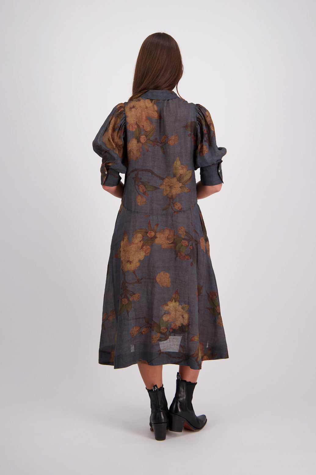 Briarwood Christine Petrol Floral Ramie Shirt Dress