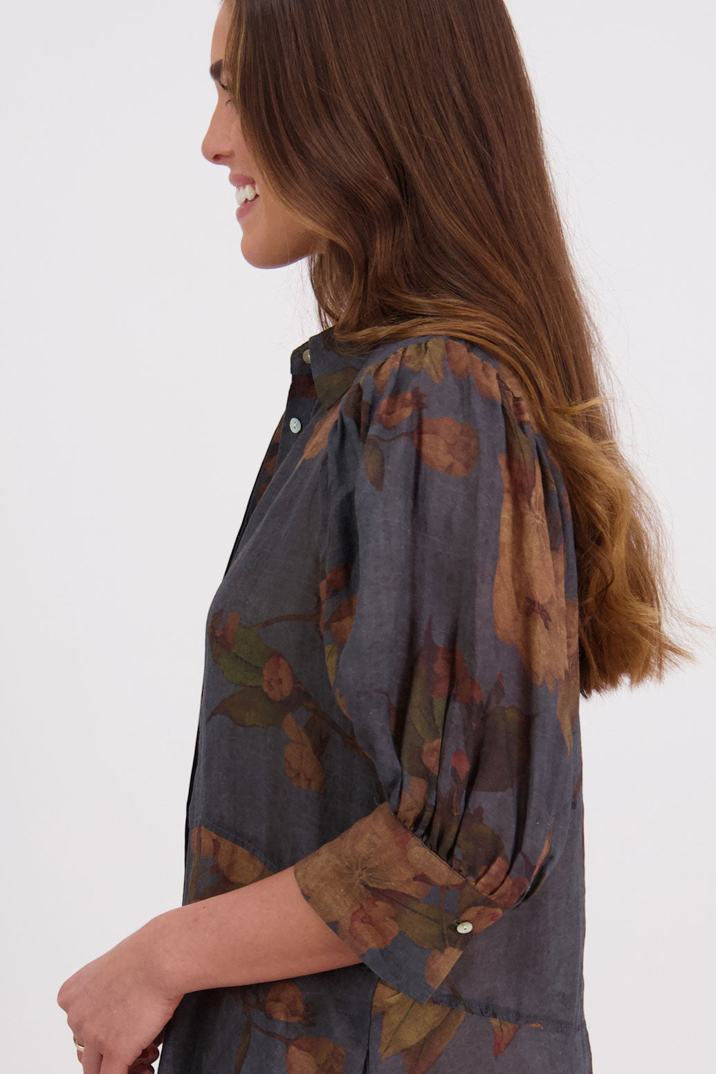 Briarwood Christine Petrol Floral Ramie Shirt Dress