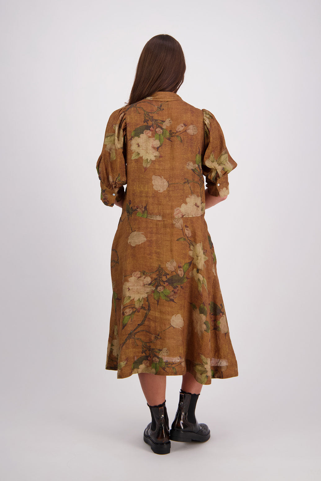 Christine Tan Floral Ramie Shirt Dress