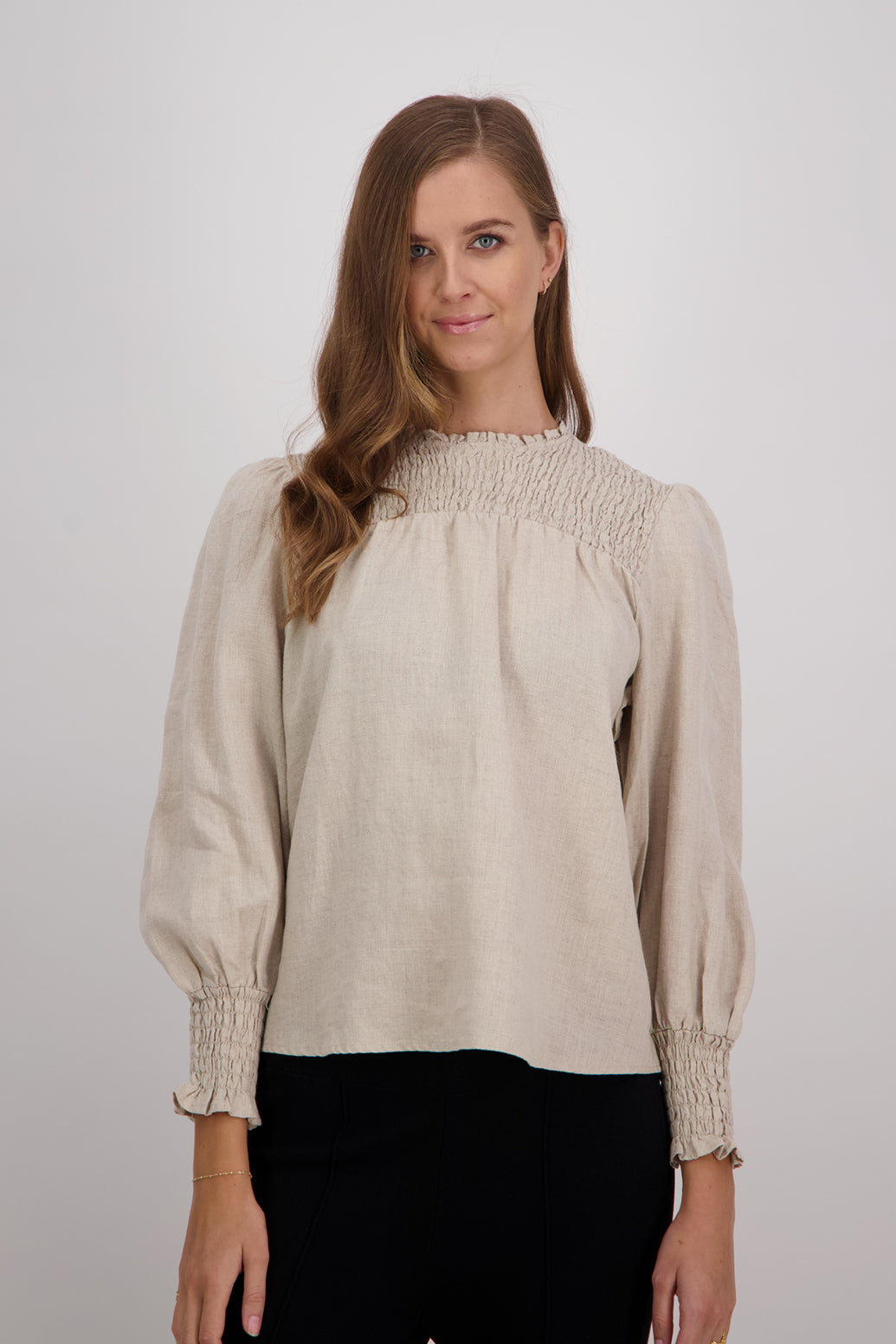 Claire Linen Long Sleeve Top - Natural