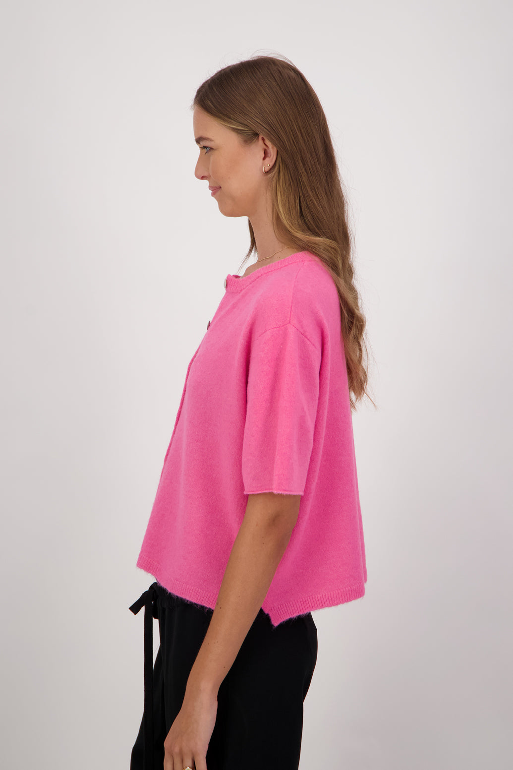 Daniella Wool Blend Short Sleeve Cardigan - Pink