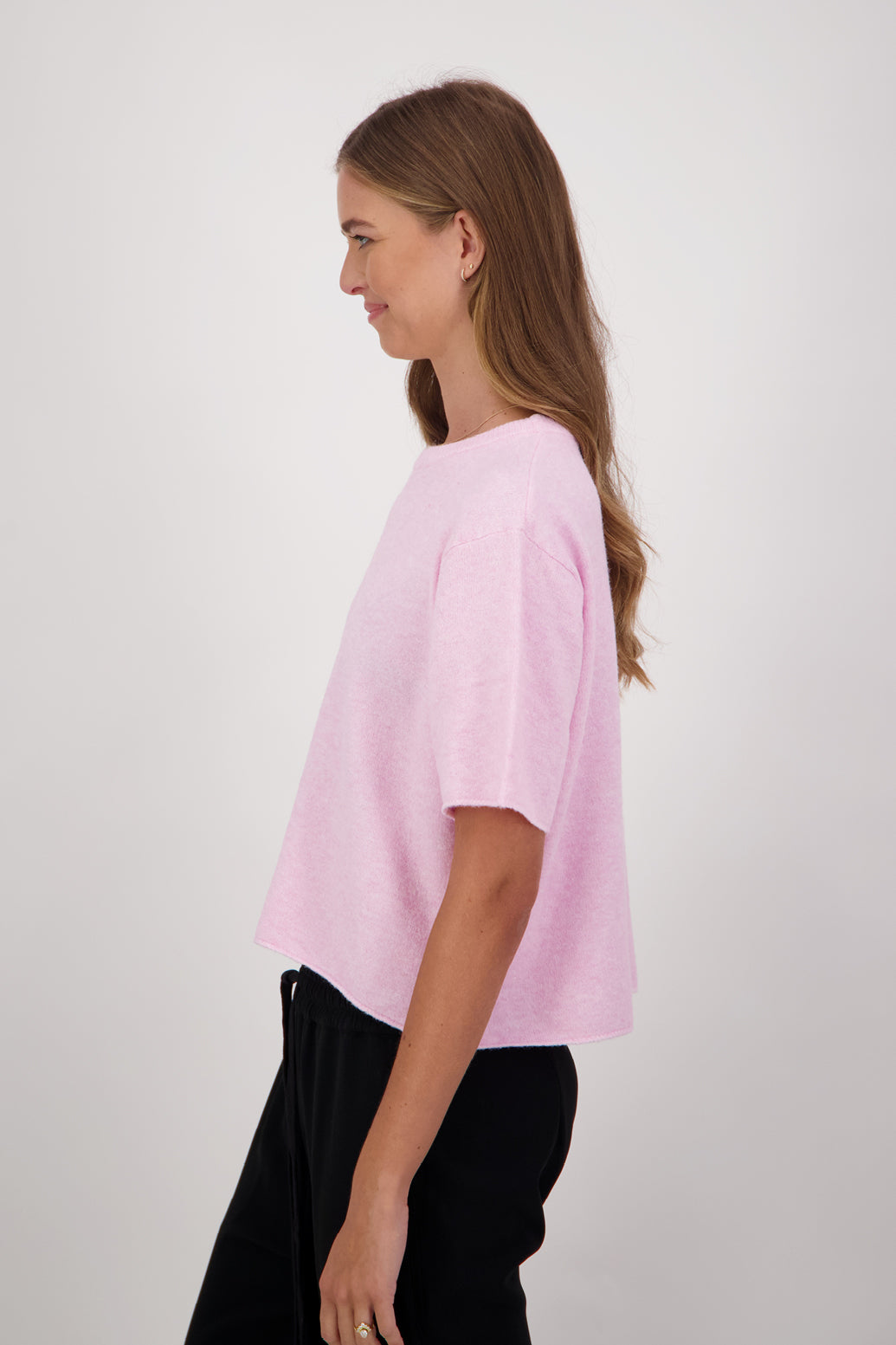 Dapper Wool Blend Short Sleeve Top/T-Shirt - Pale Pink