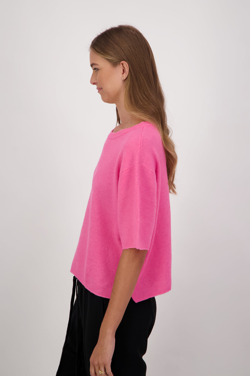 Dapper Wool Blend Short Sleeve Top/T-Shirt - Pink