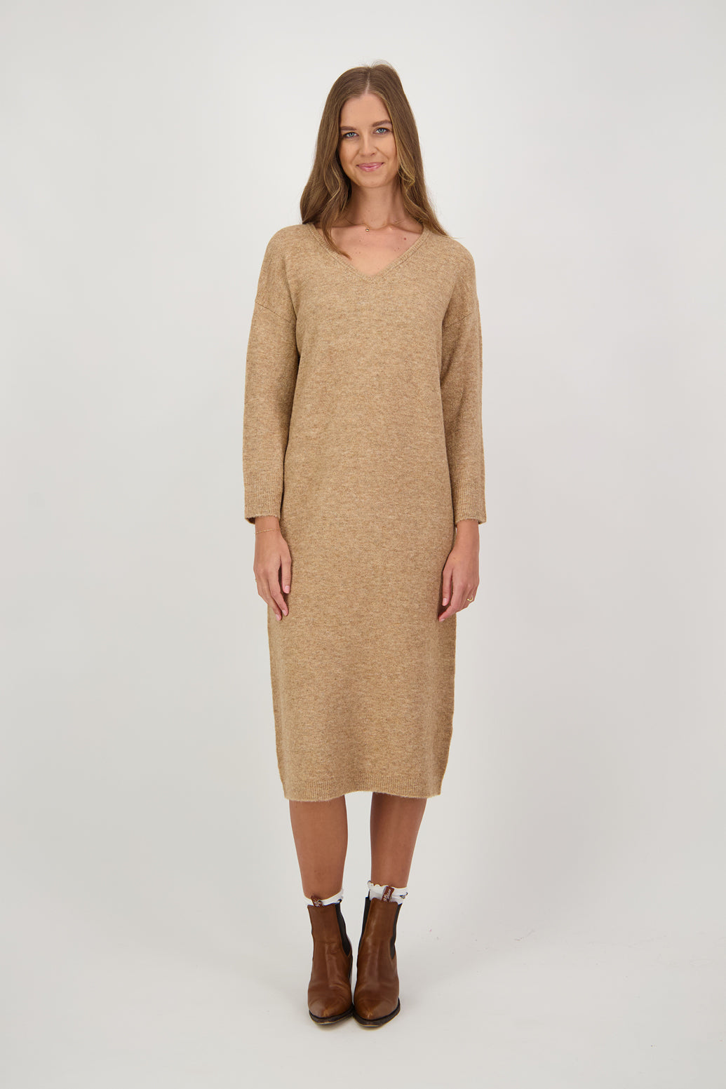 Delta Camel Wool Blend Knit Dress