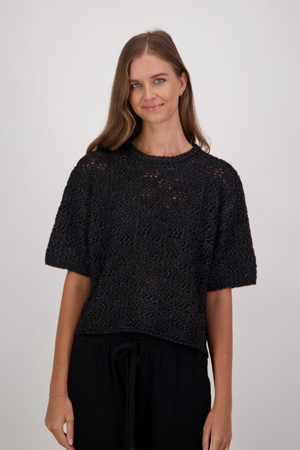 Desiree Black Short Sleeve Knit Top