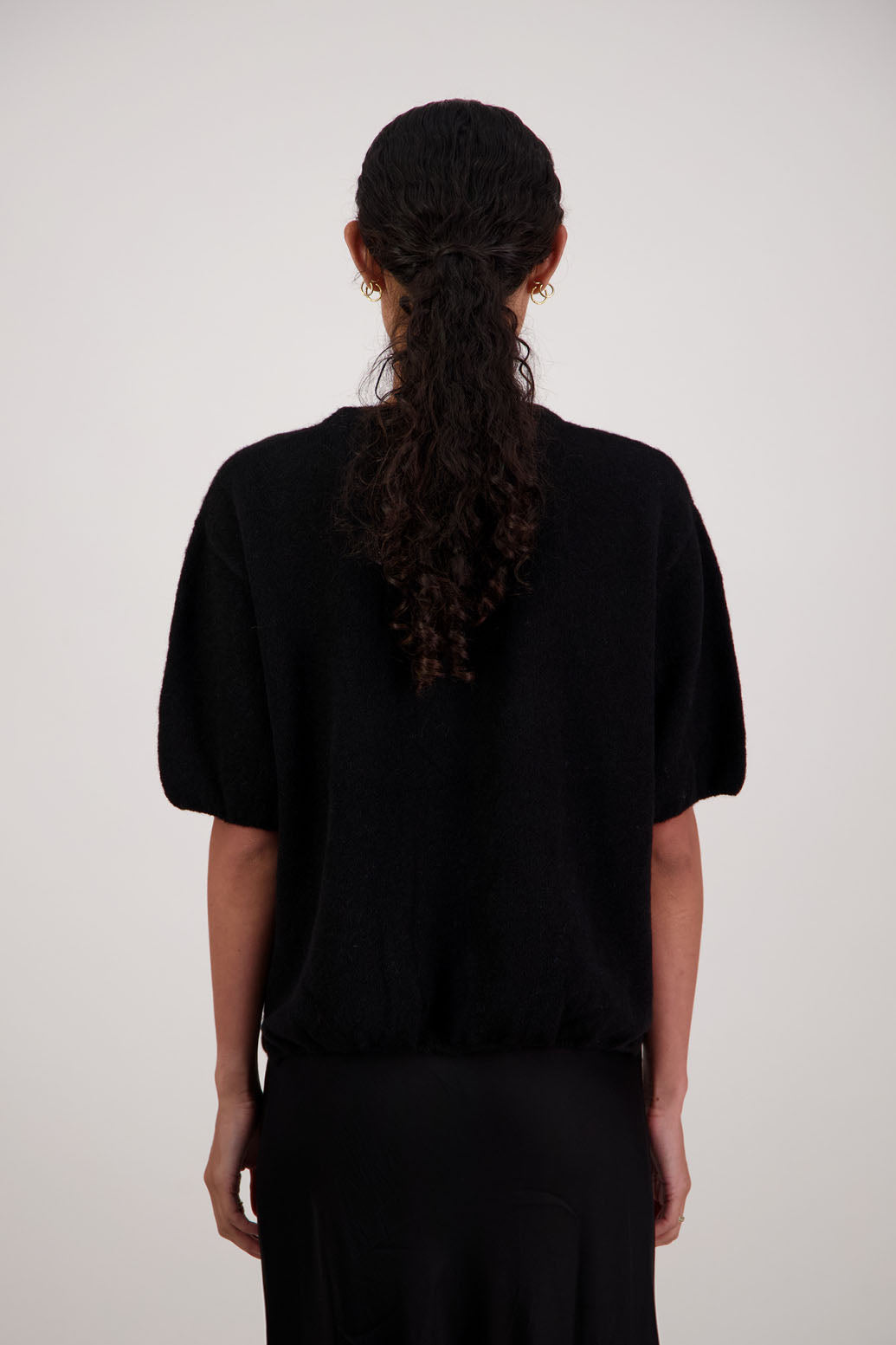Faith Top in Black by Briarwood NZ. Alpaca/Wool blend short sleeve t-shirt style, boxy fit