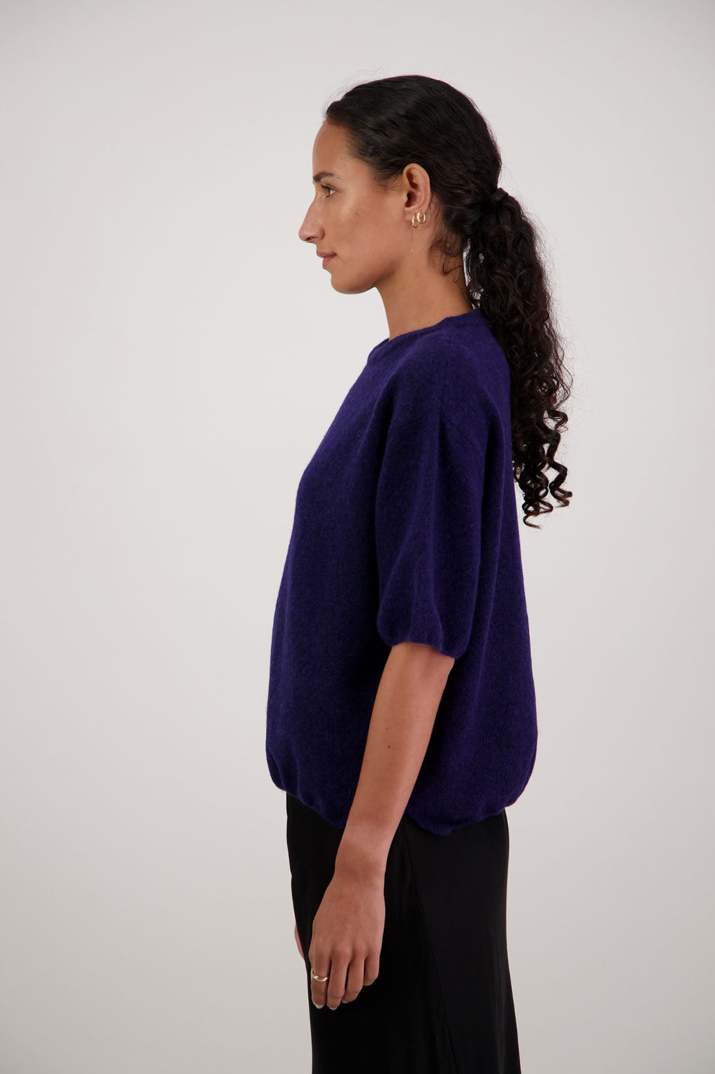 Faith Top in Ink by Briarwood NZ. Alpaca/Wool blend short sleeve t-shirt style, boxy fit