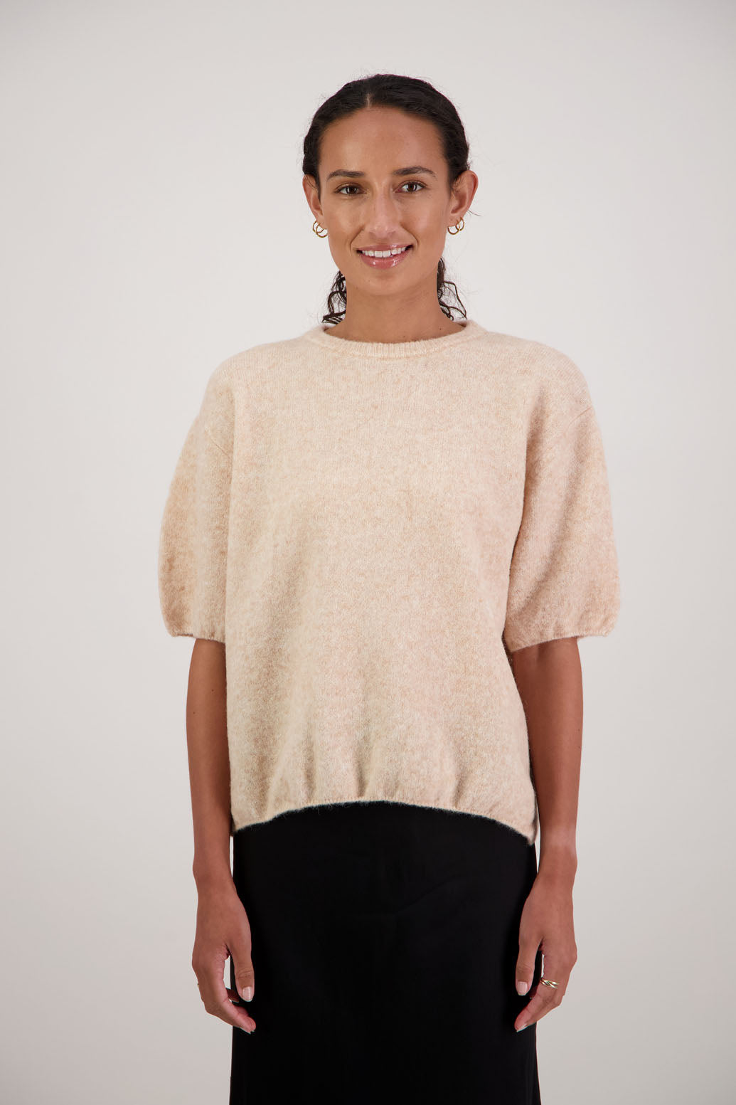 Faith Top in Natural by Briarwood NZ. Alpaca/Wool blend short sleeve t-shirt style, boxy fit