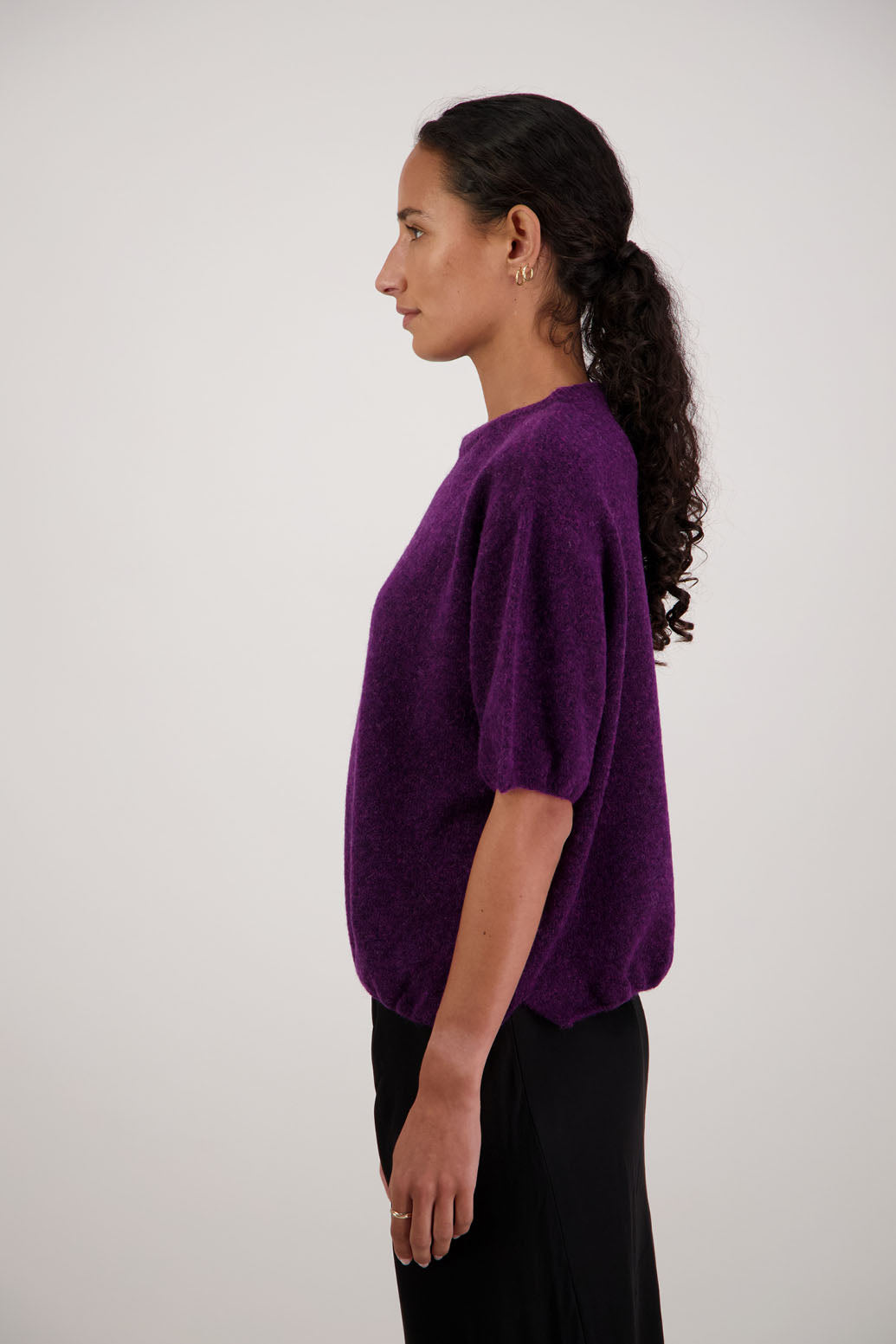 Faith Top in Purple by Briarwood NZ. Alpaca/Wool blend short sleeve t-shirt style, boxy fit