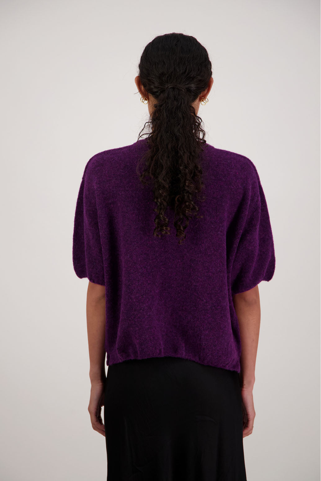 Faith Top in Purple by Briarwood NZ. Alpaca/Wool blend short sleeve t-shirt style, boxy fit