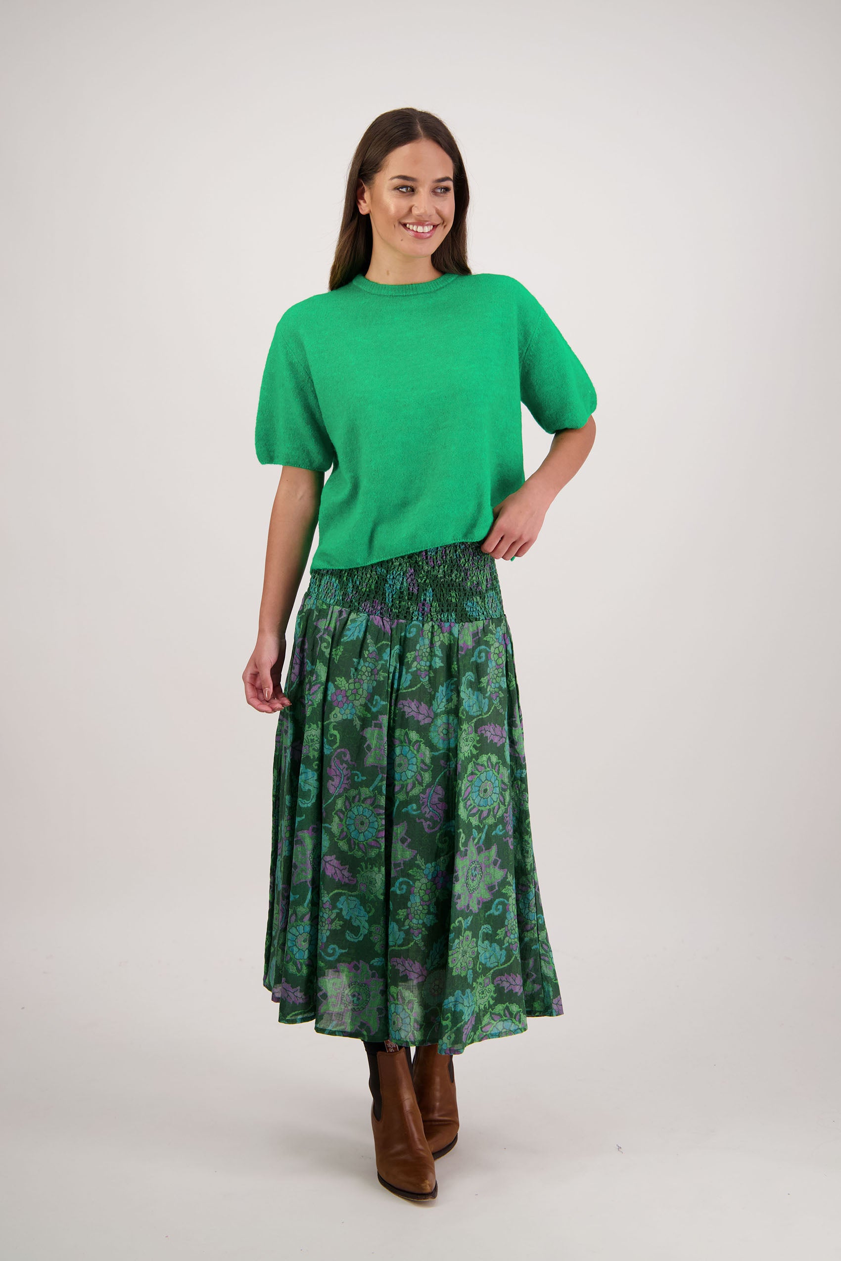 Hazelle Green Floral Skirt