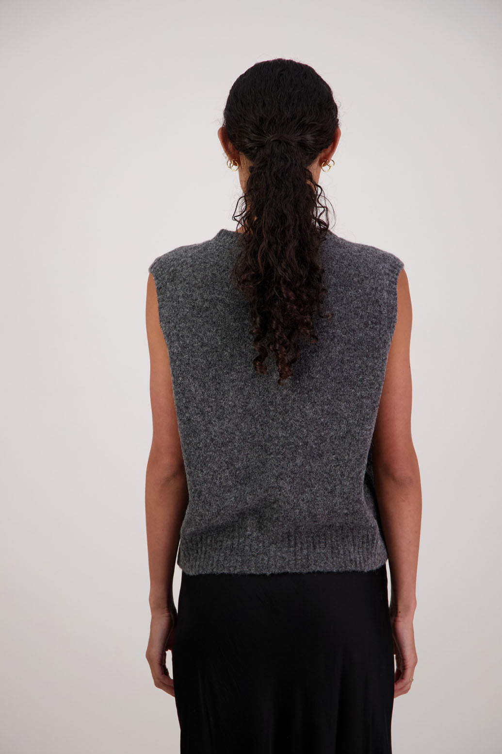 Frankie Vest in Charcoal by Briarwood NZ. Alpaca/Wool blend buttoned through vest