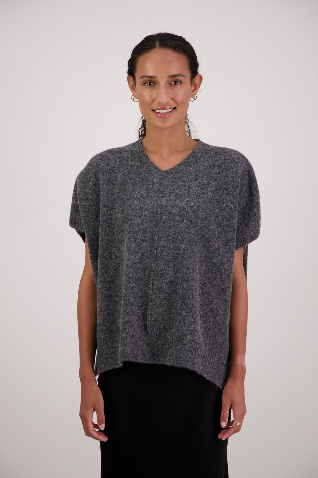 Fredrik Vest in Charcoal by Briarwood NZ. Alpaca/Wool blend short sleeved oversized vest