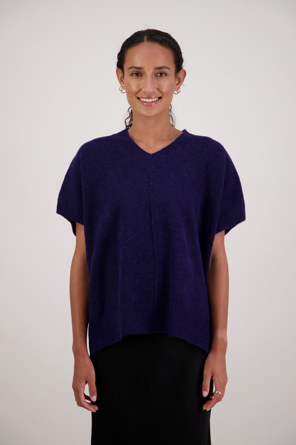 Fredrik Vest in Ink by Briarwood NZ. Alpaca/Wool blend short sleeved oversized vest