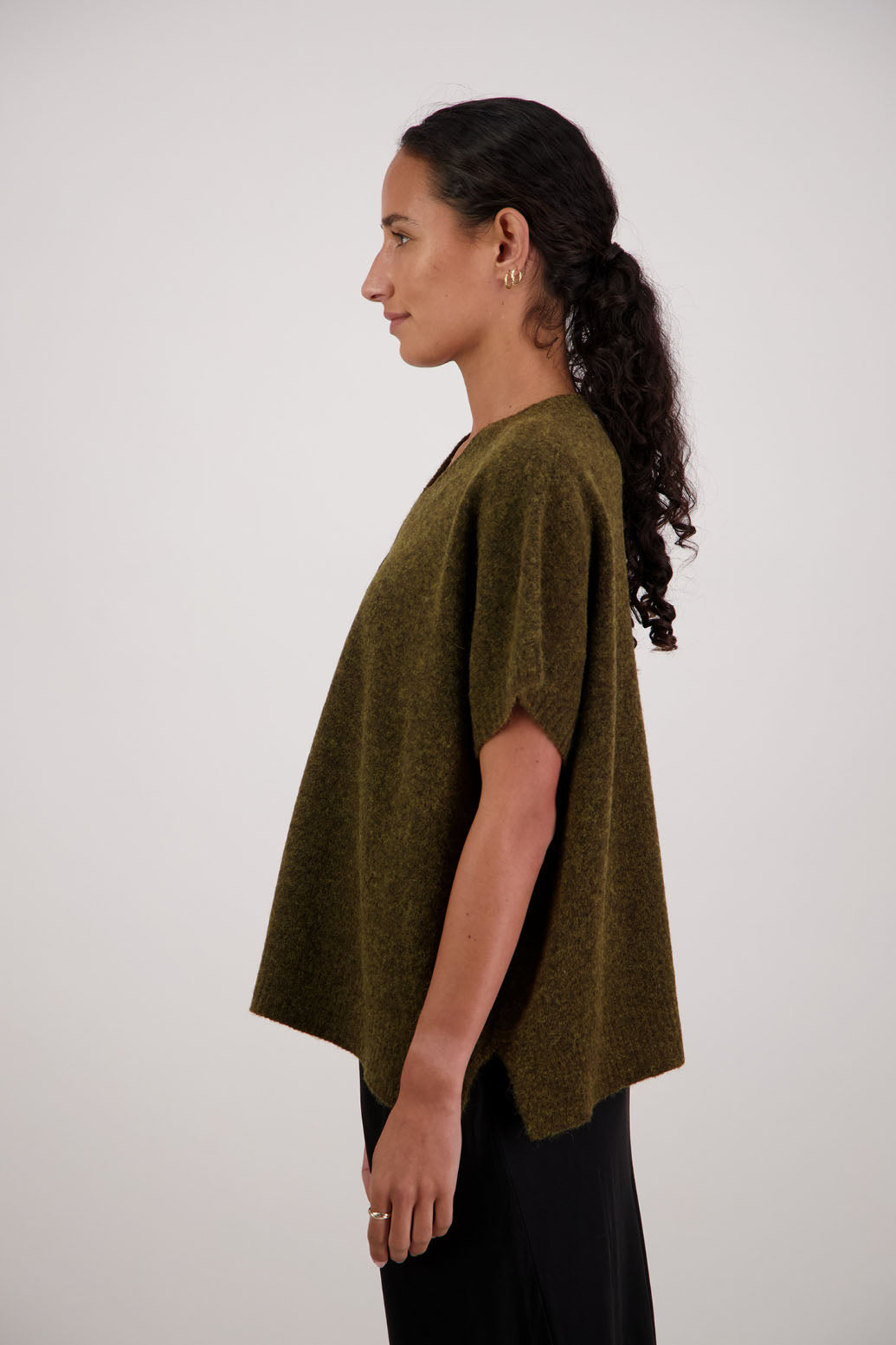 Fredrik Vest in Olive by Briarwood NZ. Alpaca/Wool blend short sleeved oversized vest