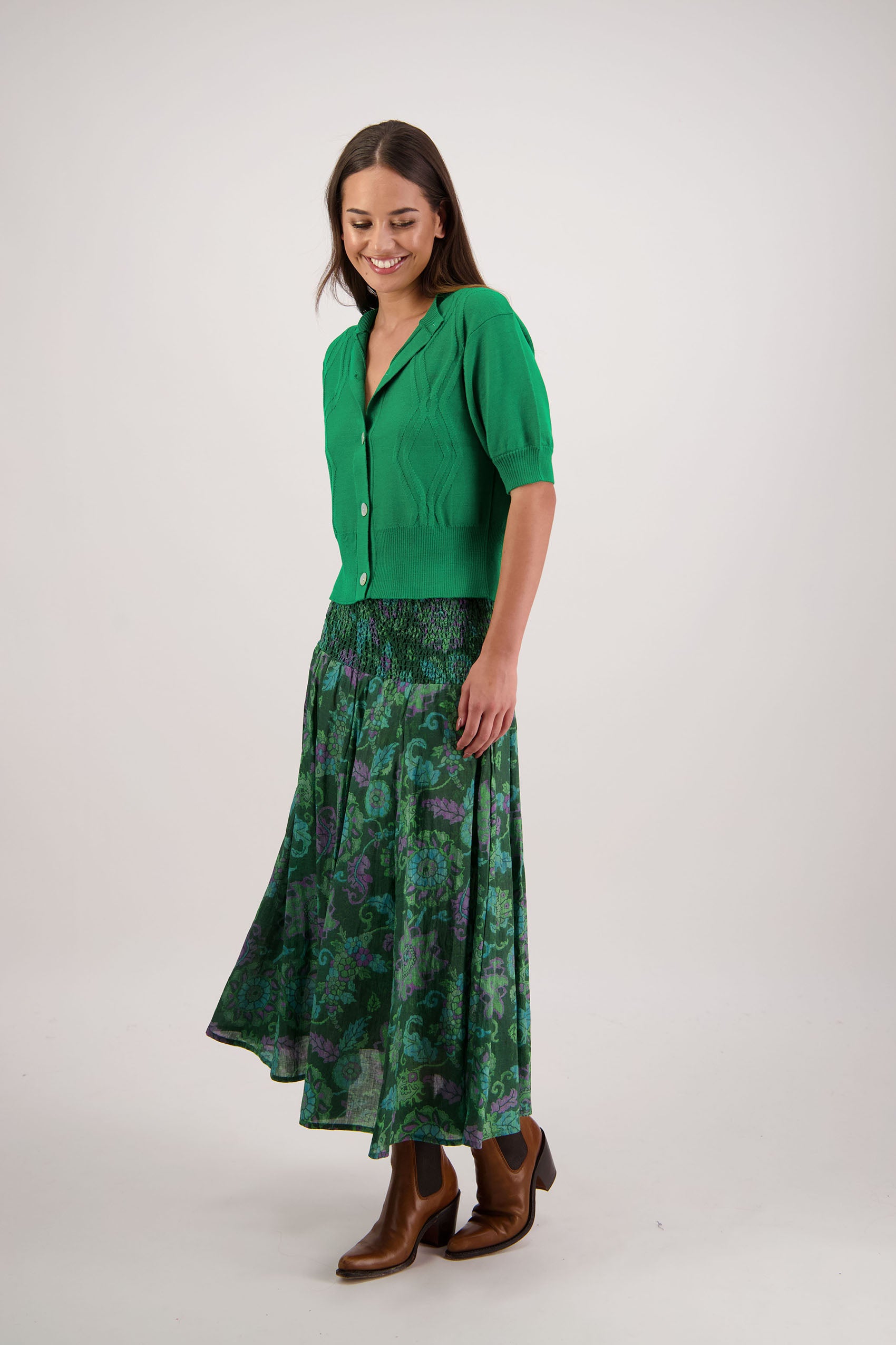 Hazelle Green Floral Skirt