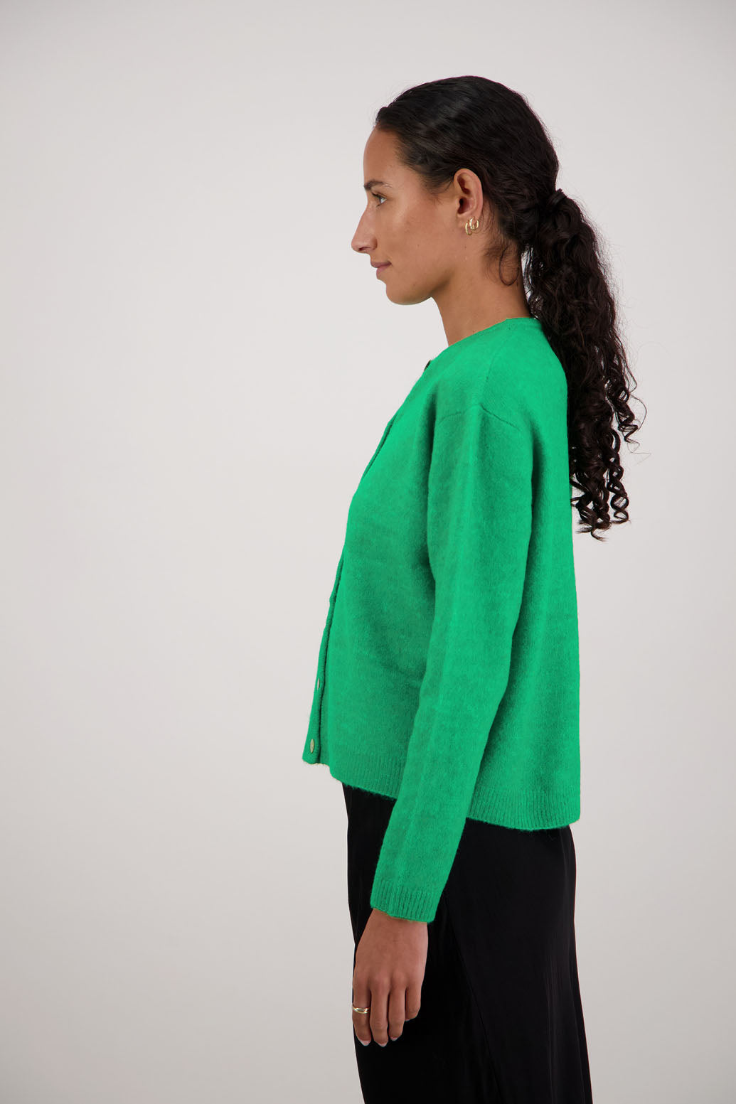 Frenchie Cardigan in Green by Briarwood NZ. Alpaca/Wool blend long sleeve cardigan. Bestselling style.