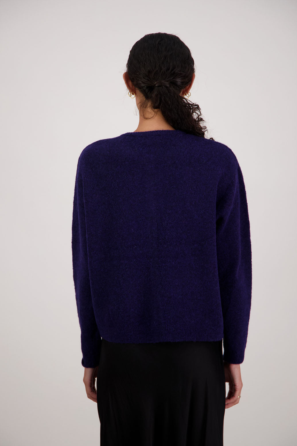 Frenchie Cardigan in Ink by Briarwood NZ. Alpaca/Wool blend long sleeve cardigan. Bestselling style.