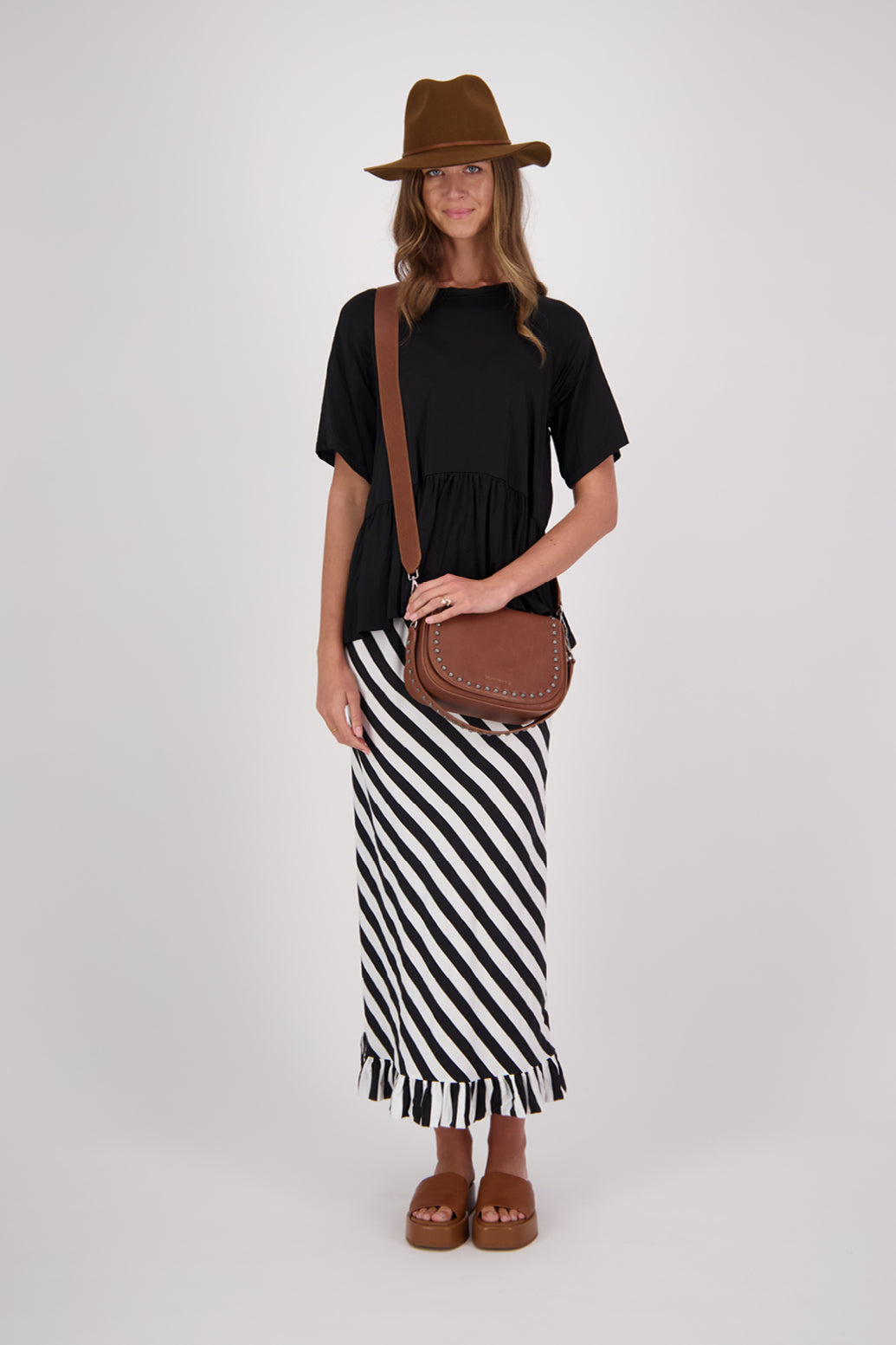 HATTIE FRILL BLACK/WHITE STRIPE