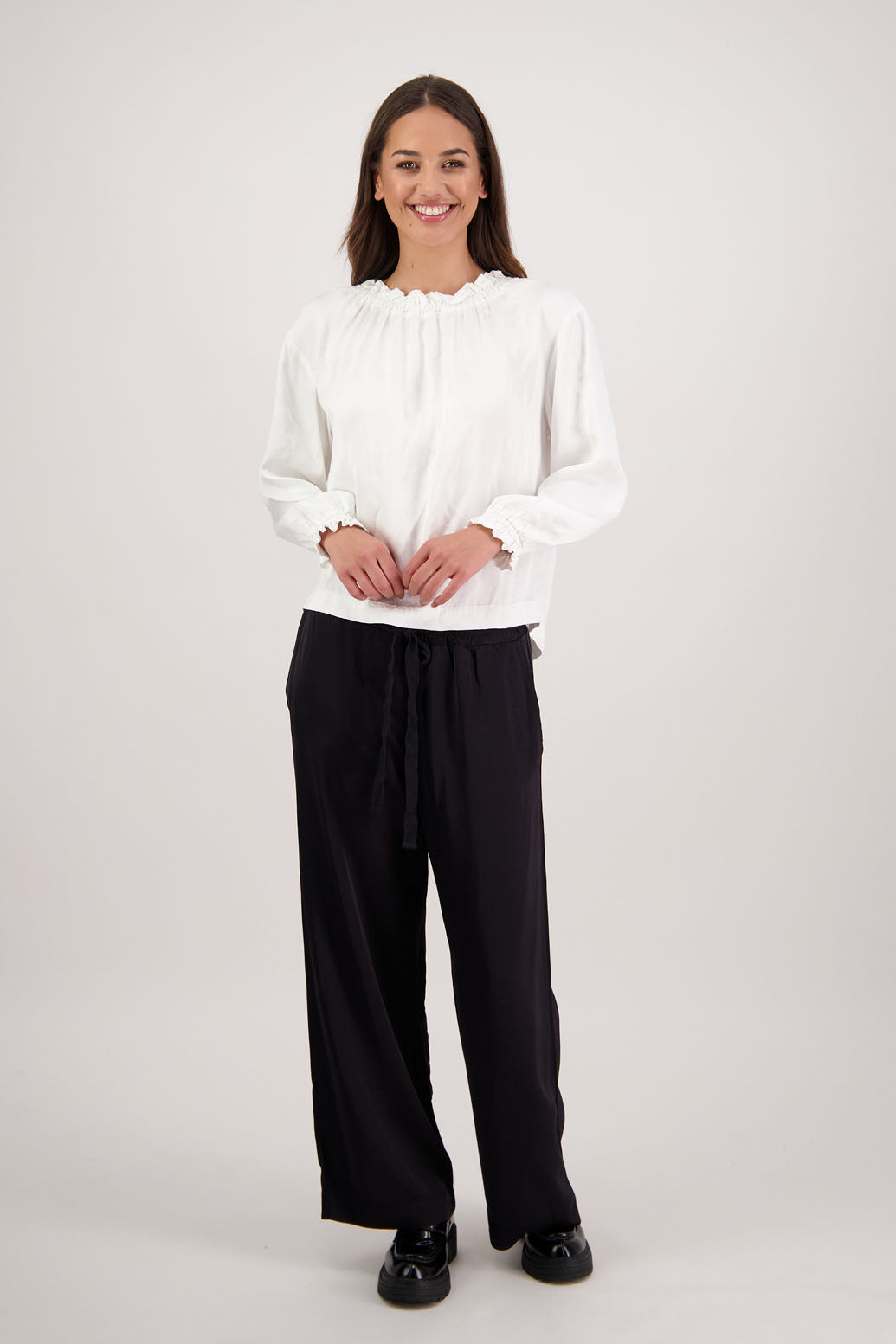 BESTSELLER. Hebe Pant in Black by Briarwood NZ. A heavyweight viscose straight leg pant, elasticated waist with tie cord and pockets