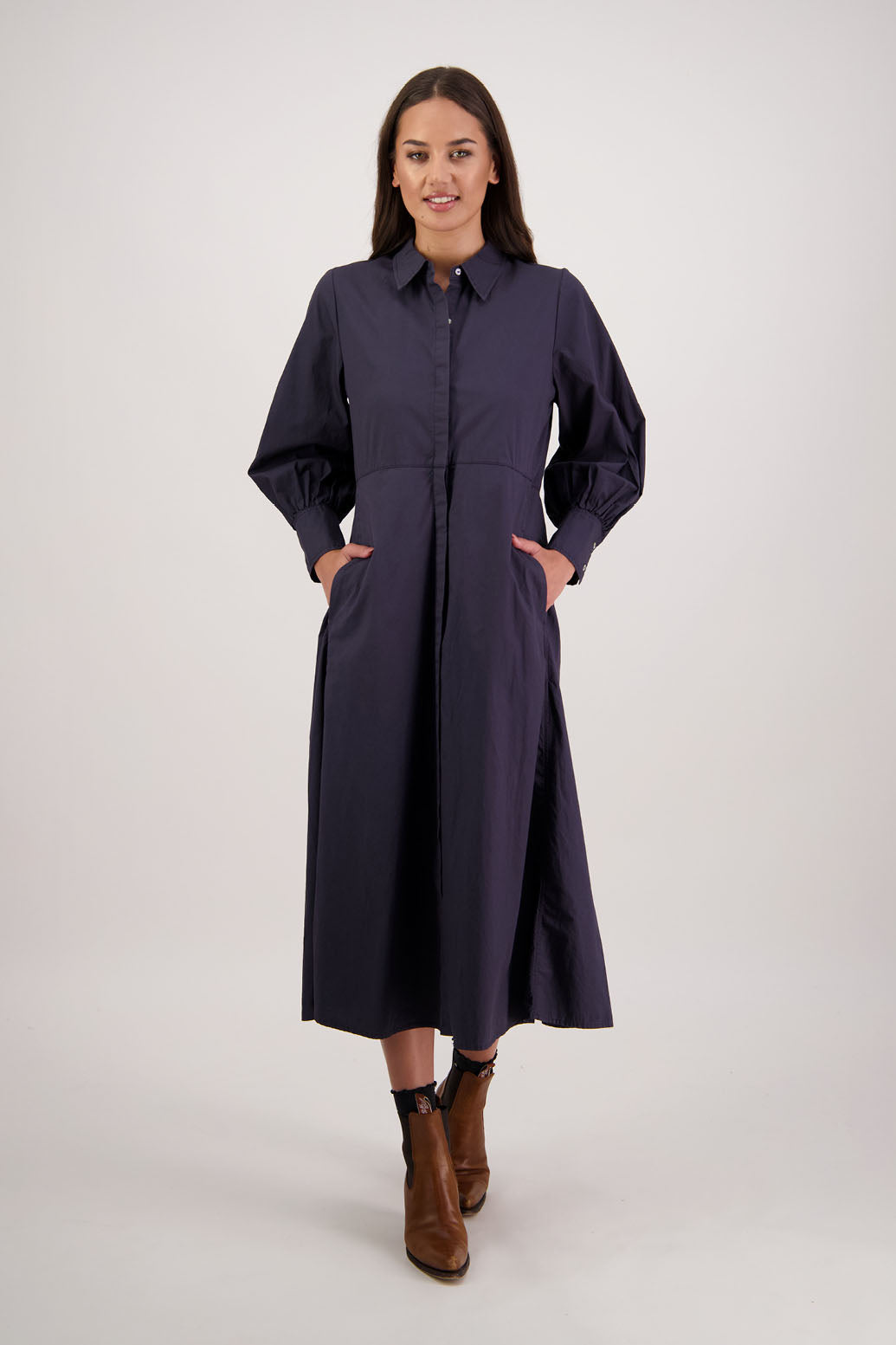 Henrietta Ink Poplin Shirt Dress