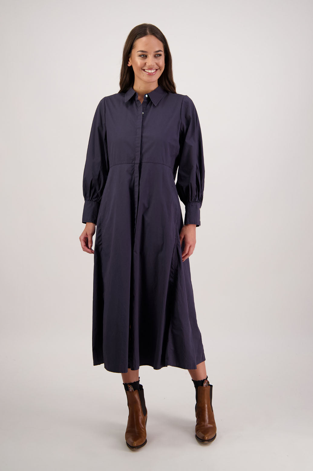 Henrietta Ink Poplin Shirt Dress