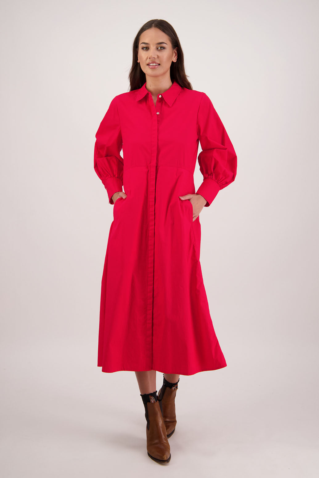 Henrietta Red Poplin Shirt Dress