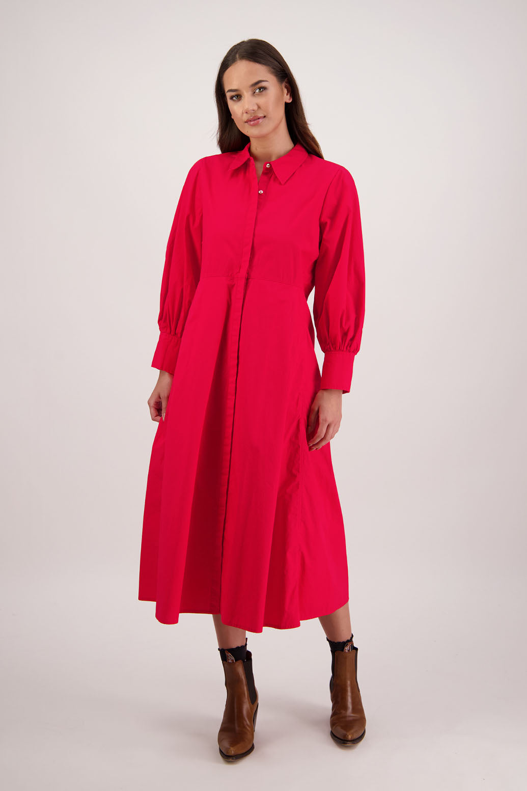 Henrietta Red Poplin Shirt Dress