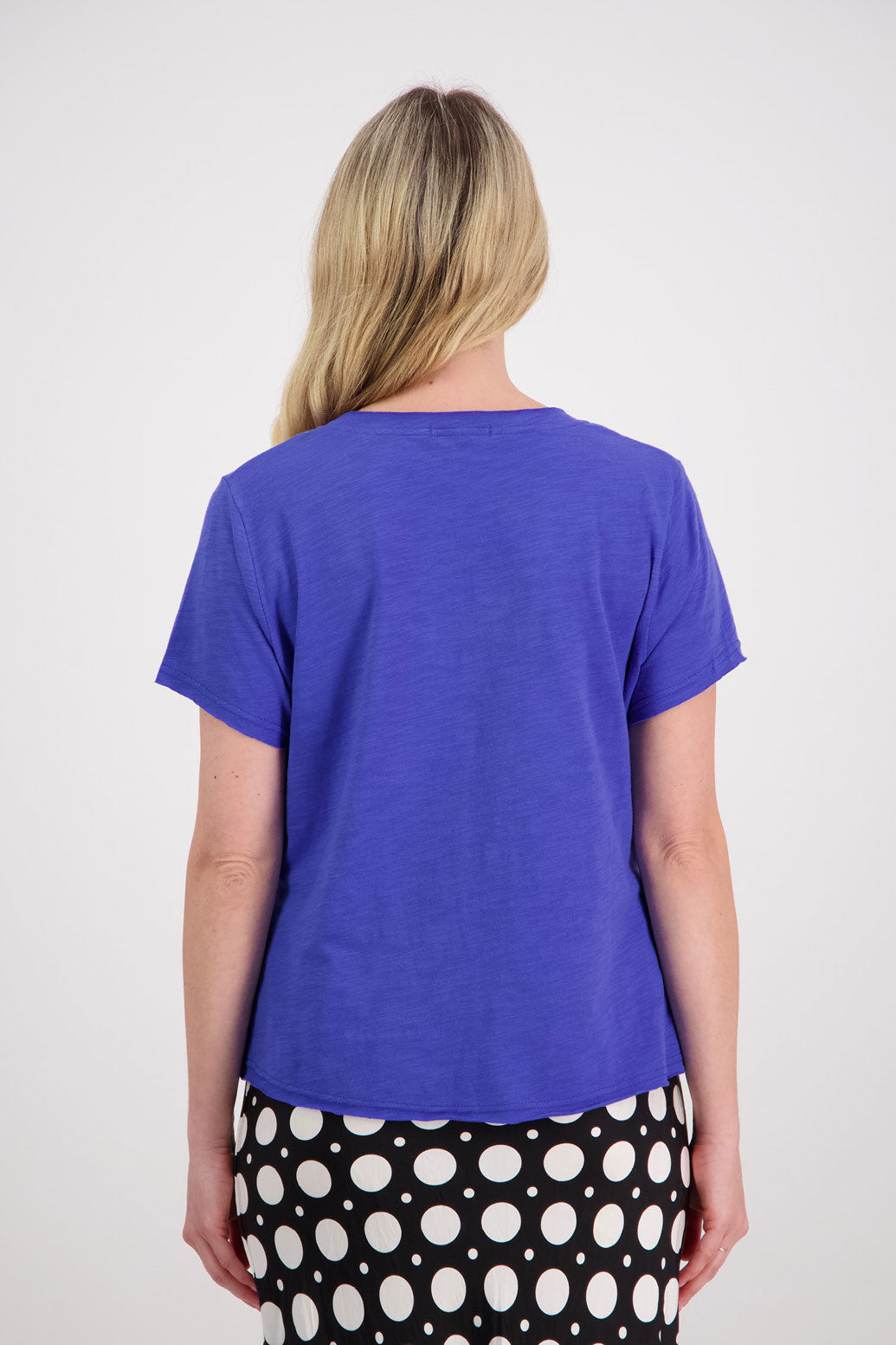 Jena Womens Bright Blue V Neck Cotton T-Shirt
