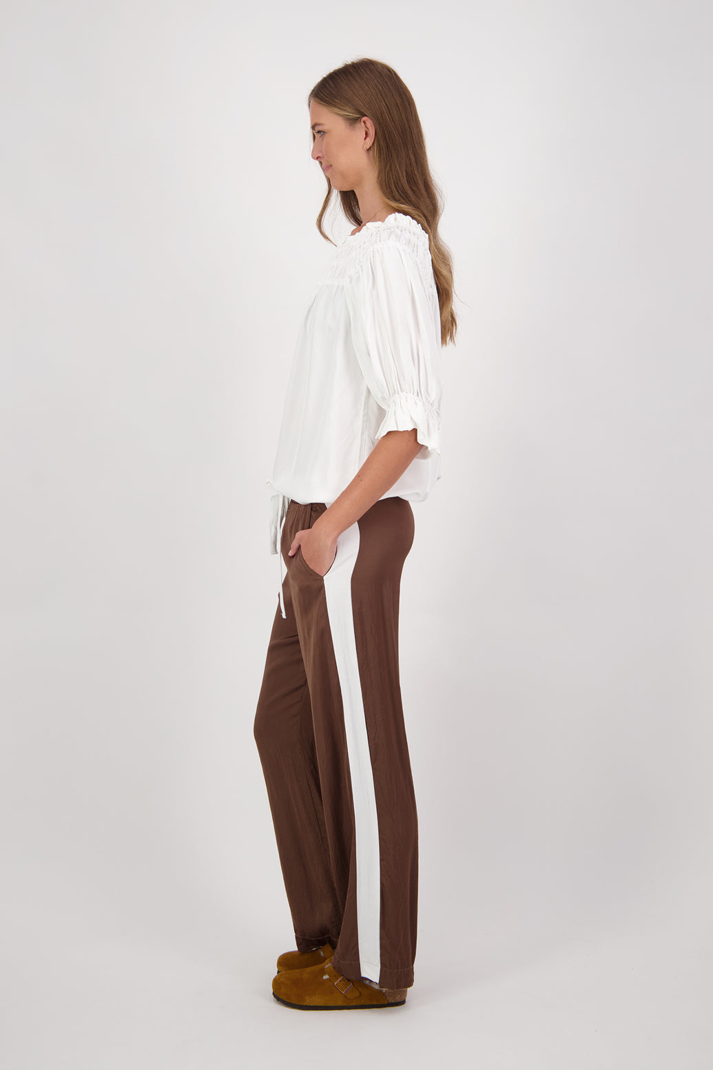 Madi Camel/Ivory Side Stripe Pant