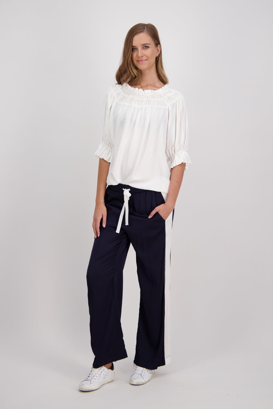 Madi Pant with White Stripe - Ink
