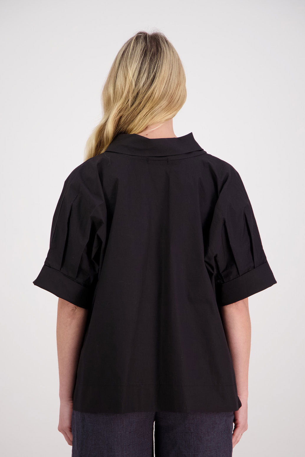 Padget short sleeve roll neck top with bat wing sleeves. Black, Cotton