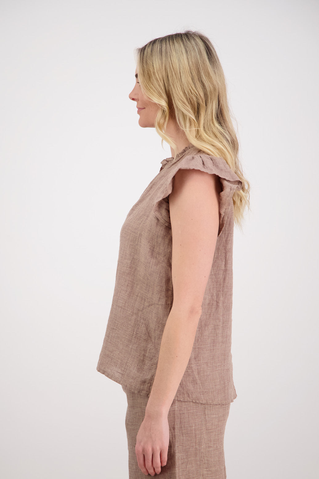 Palmer Camel Houndstooth Linen Top