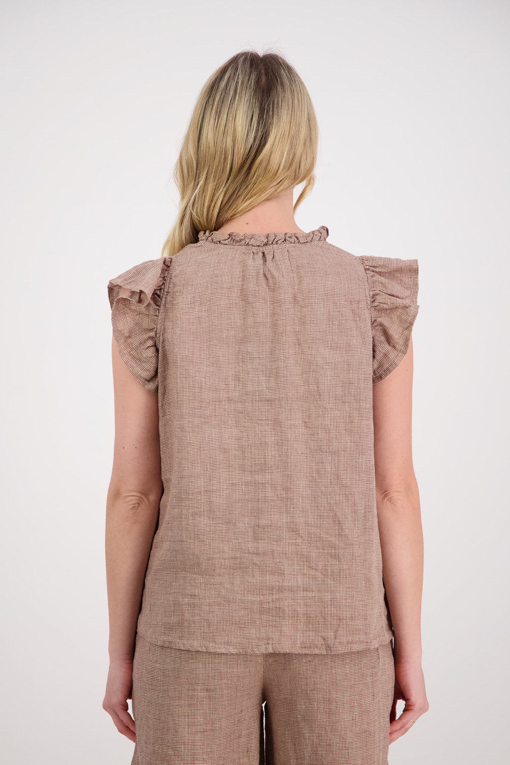 Palmer Camel Houndstooth Linen Top