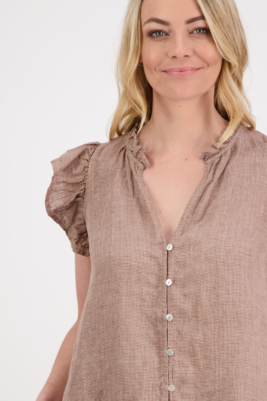 Palmer Camel Houndstooth Linen Top