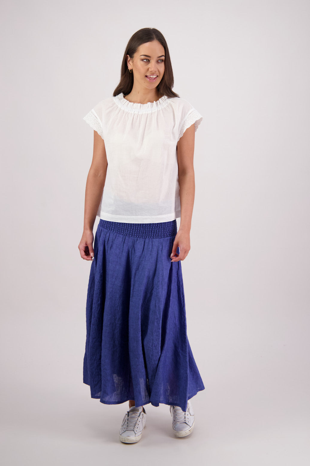 Briarwood Pandora Skirt in Blue, 100% Linen.