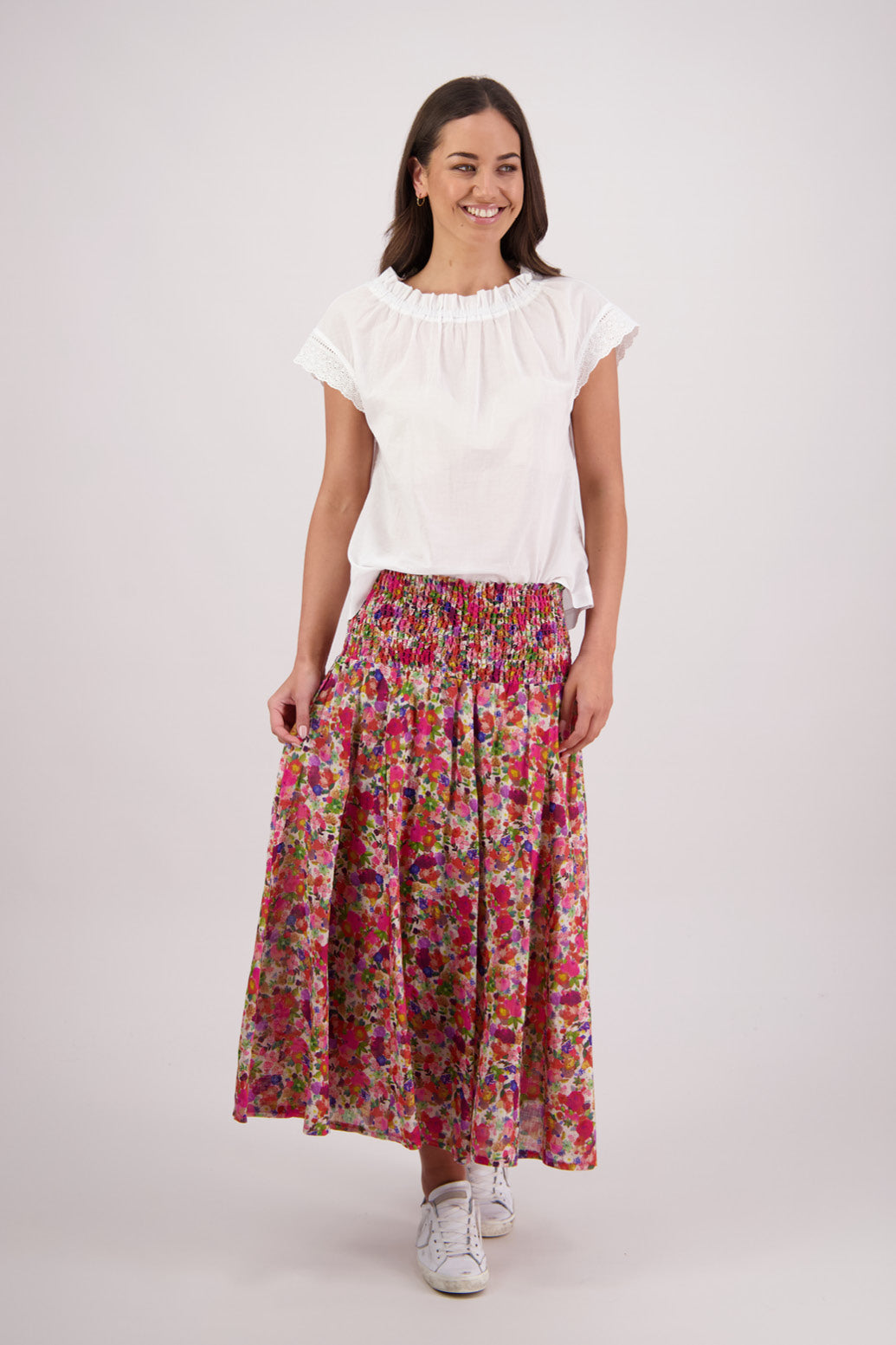 Briarwood Pandora Skirt in Bright Floral print, 100% Ramie.