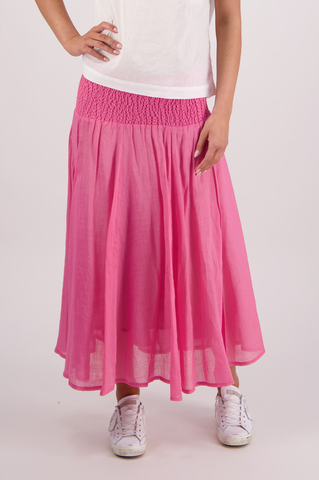 Closeup front view of Briarwood Pandora Skirt in Pale Pink.