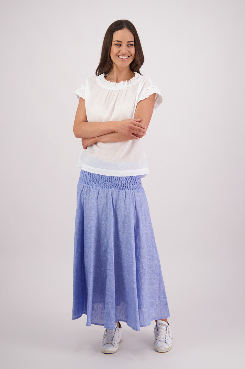 Briarwood Pandora Skirt in Sky Blue, 100% Linen.