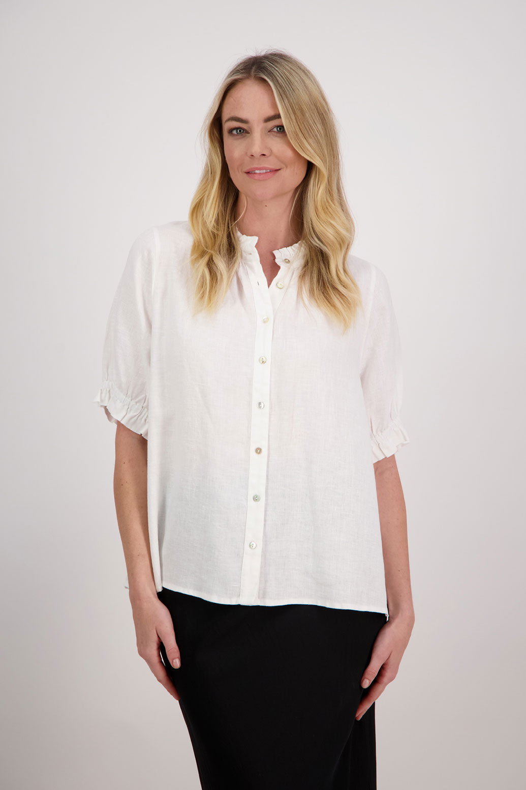 Pascha White Linen Shirt with Ruffles